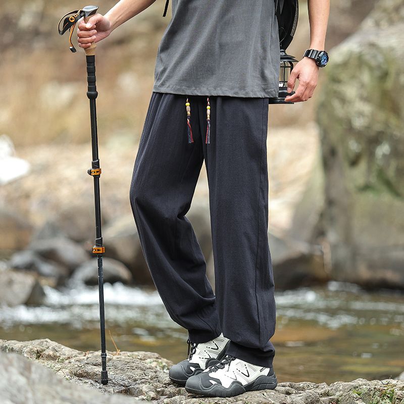 實拍夏季輕薄透氣休閑褲男寬松直筒長褲闊腿運動褲