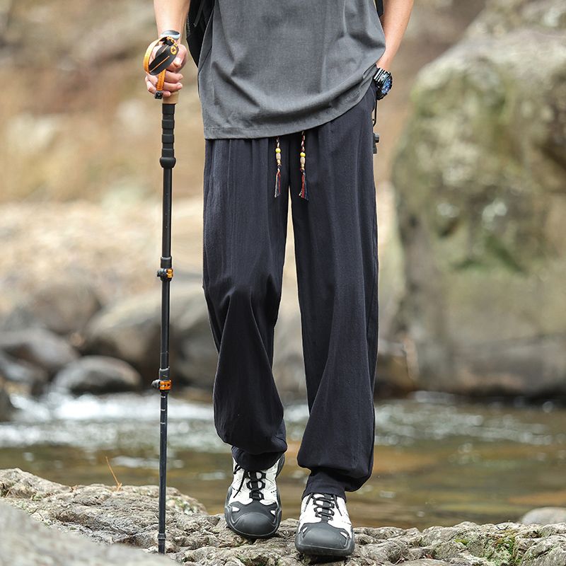 實拍夏季輕薄透氣休閑褲男寬松直筒長褲闊腿運動褲