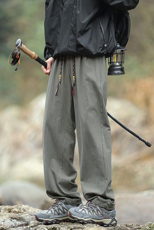 實拍夏季輕薄透氣休閑褲男寬松直筒長褲闊腿運動褲