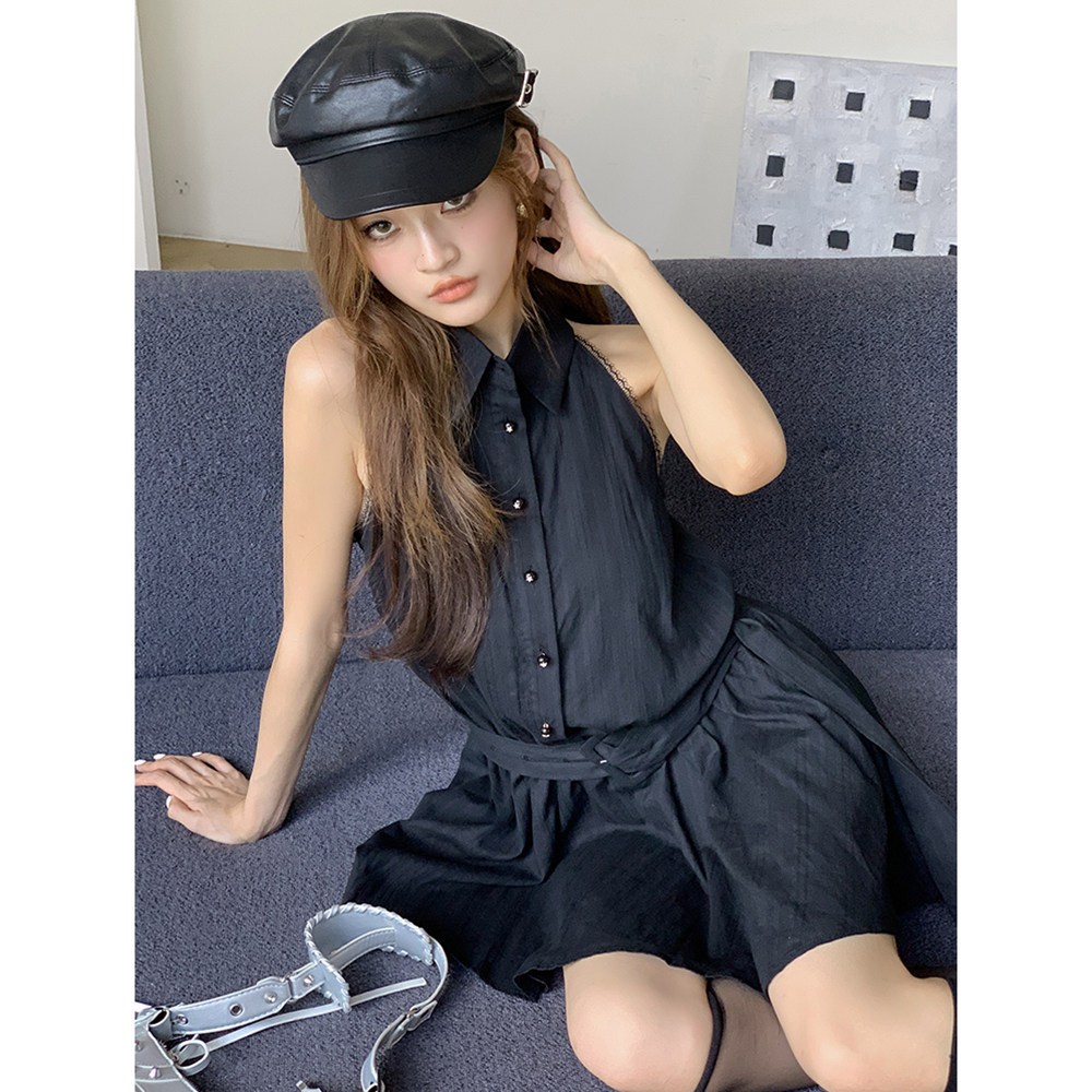 實拍2026春夏新款辣妹性感無袖背心連衣裙女收腰氣質蓬蓬A字短裙