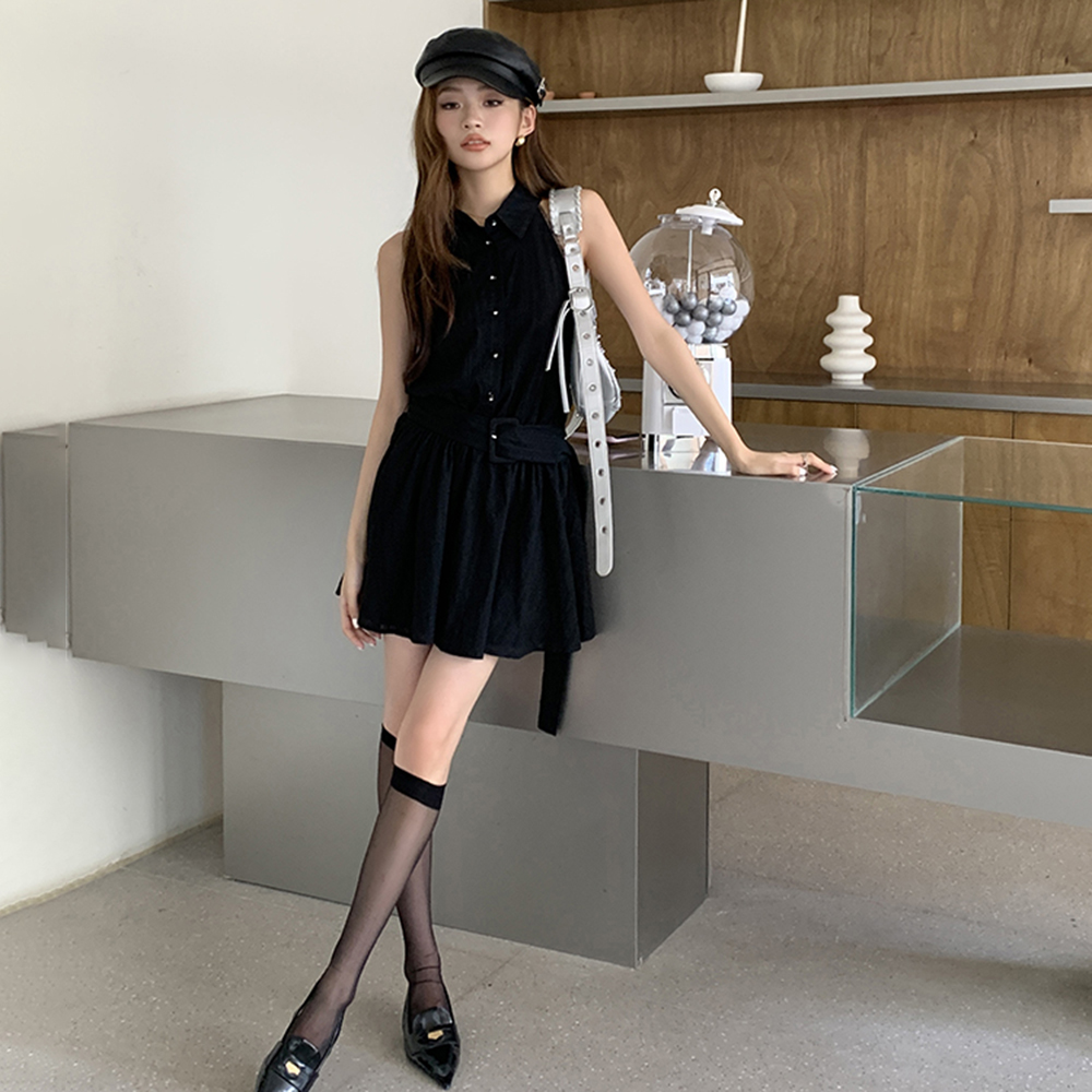 實拍2026春夏新款辣妹性感無袖背心連衣裙女收腰氣質蓬蓬A字短裙