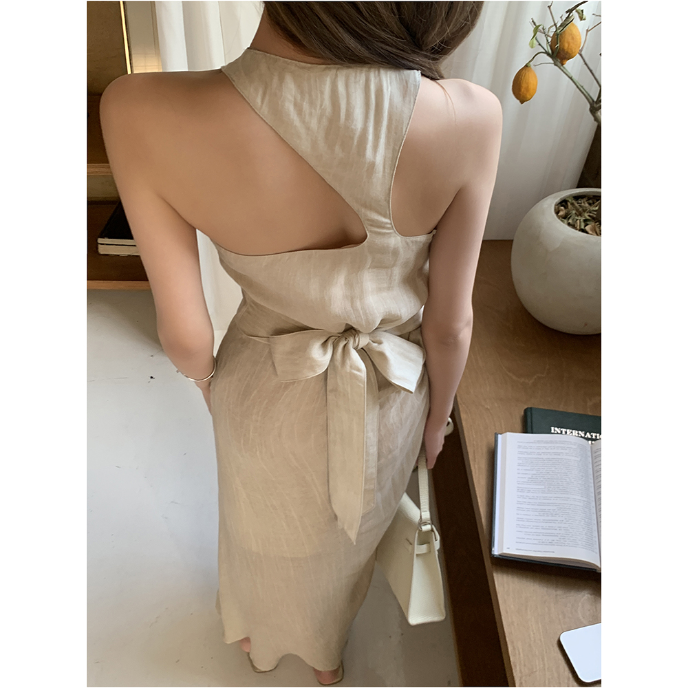 實拍2026春夏新款設計感性感挖空露背綁帶收腰連衣裙女氣質長裙子