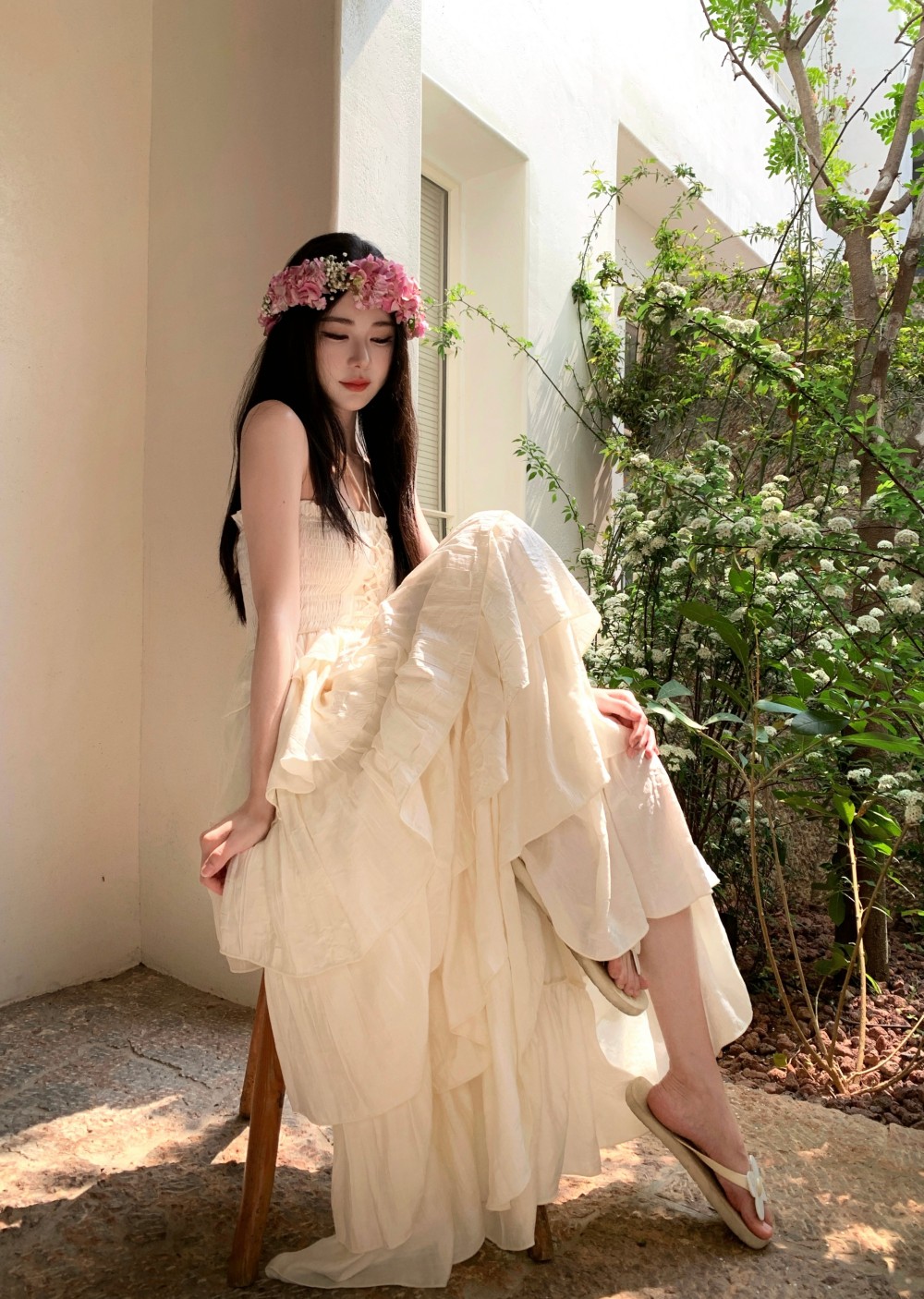 實拍美神降臨掛脖多層重工森女長裙仙女泰國云南度假裙