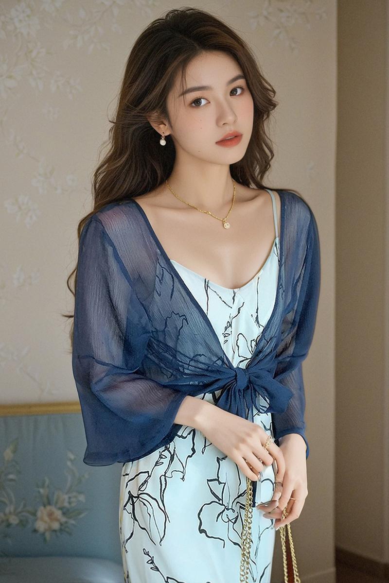 已出貨小披肩外套女2025春夏新款百搭雪紡防曬衣超薄短款外搭開衫