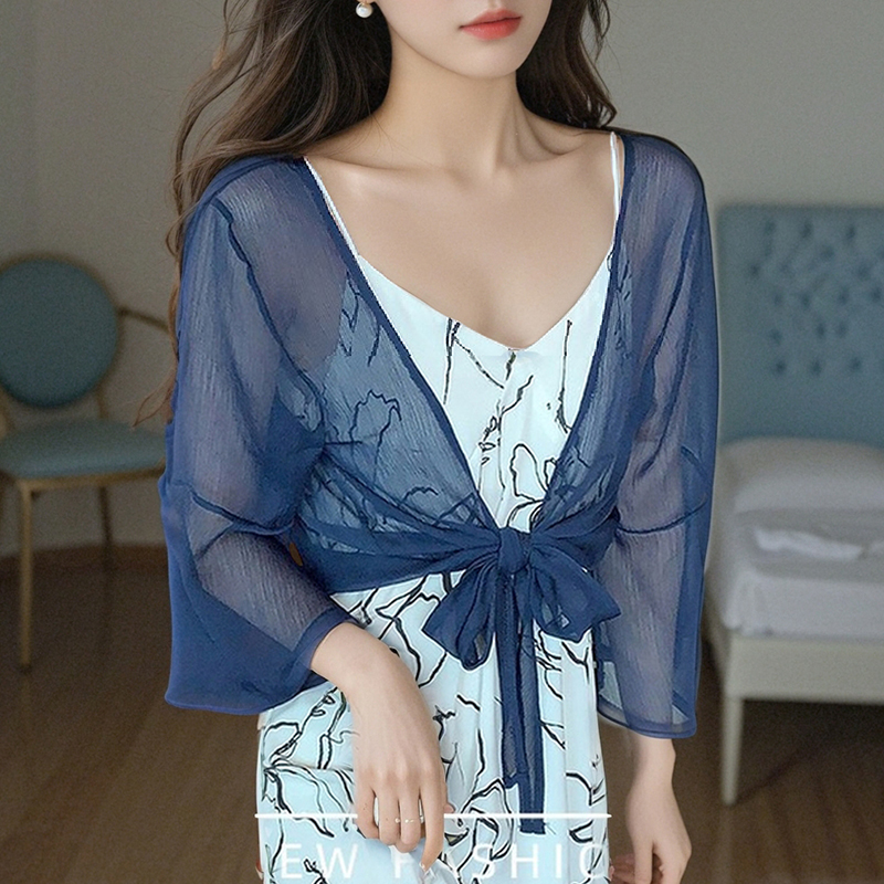 已出貨小披肩外套女2025春夏新款百搭雪紡防曬衣超薄短款外搭開衫