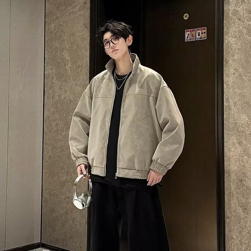 美式骑行机车PU皮衣外套男士春季休闲宽松夹克男新款复古高级皮革