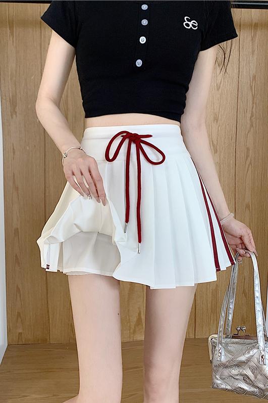 實拍實價 學院風甜辣妹豎條紋半身裙女春夏防走光a字運動百褶短裙
