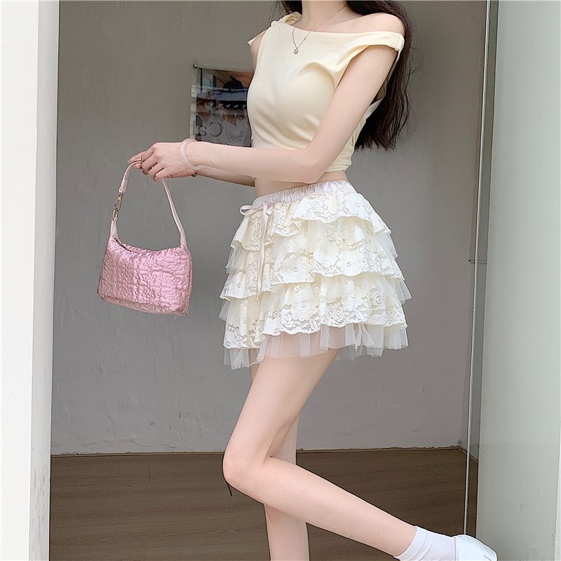 實拍實價 春夏季溫柔甜美少女蕾絲邊網紗多層短款百搭蓬蓬蛋糕裙