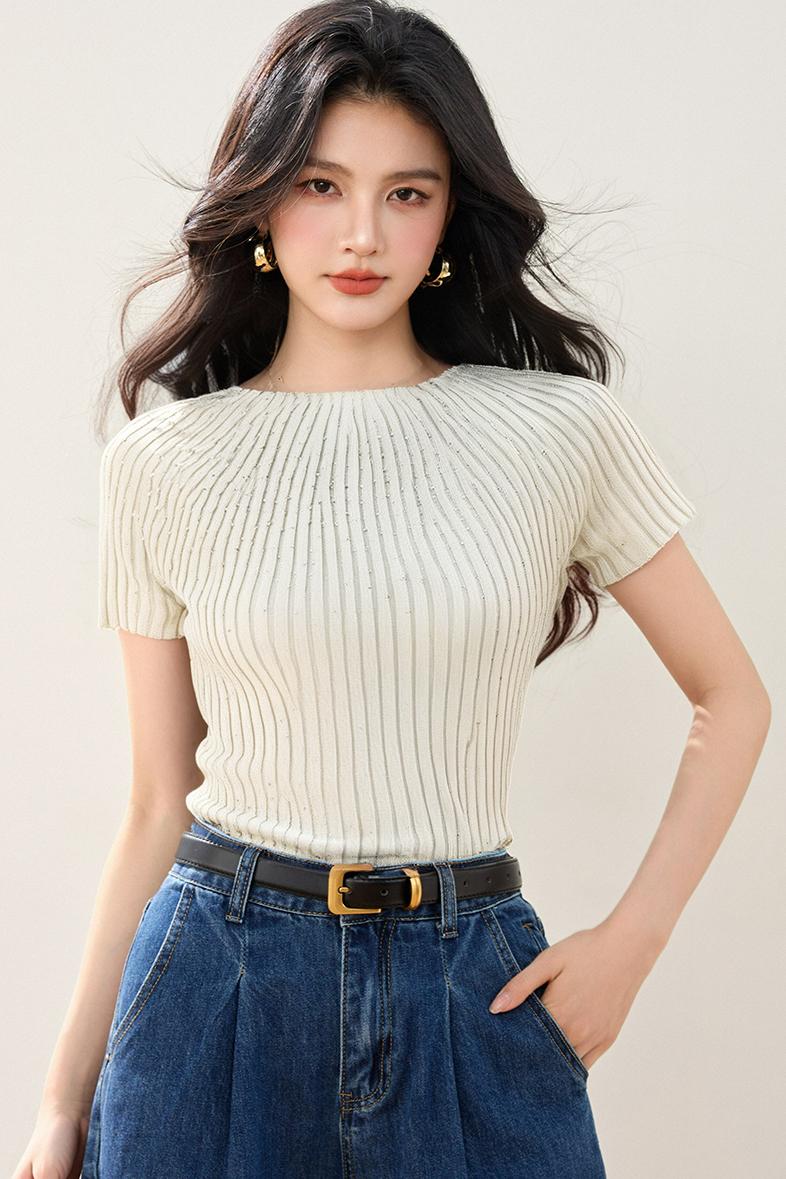 實拍◆◆燙鉆冰絲薄針織衫上衣女2026夏季甜辣妹顯瘦短袖t恤