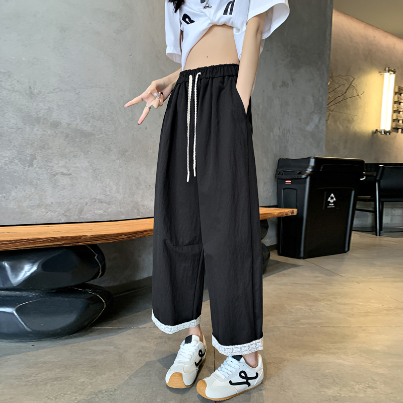 實拍絕美蕾絲邊闊腿八九分褲女2026夏季薄款氣球褲遮胯顯瘦奶奶褲