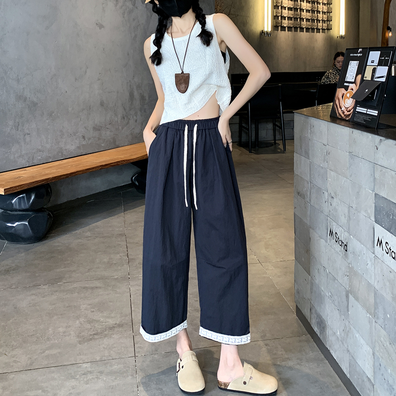實拍絕美蕾絲邊闊腿八九分褲女2026夏季薄款氣球褲遮胯顯瘦奶奶褲