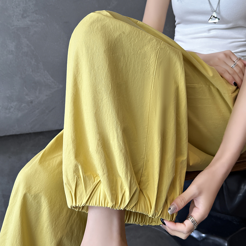 實拍松弛感白色闊腿燈籠褲女小個子薄款寬松顯瘦哈倫褲防曬九分褲