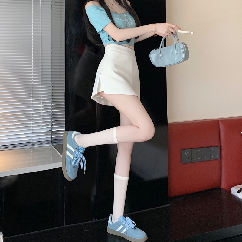 實拍復古辣妹A字包臀短裙2025春夏側開叉高腰百搭包臀半身裙褲裙