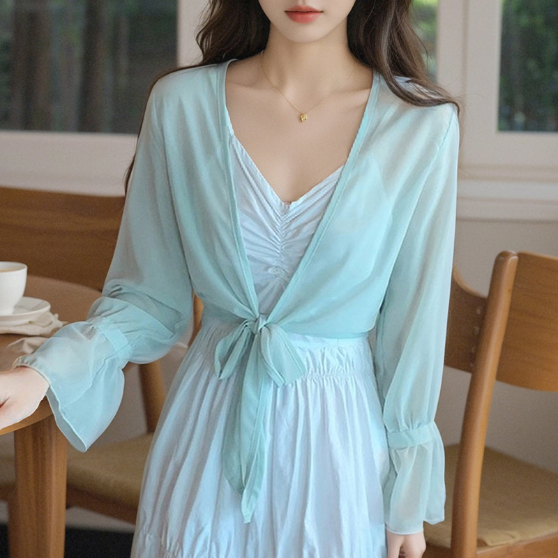 已出貨小披肩外套女2025春夏新款小坎肩百搭雪紡防曬衣薄短款外搭