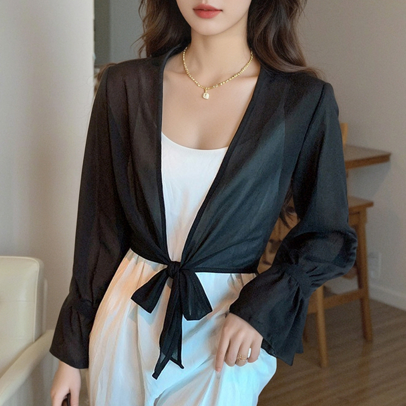 已出貨小披肩外套女2025春夏新款小坎肩百搭雪紡防曬衣薄短款外搭