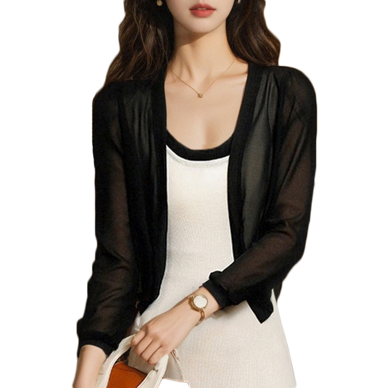 已出貨小披肩外套女2025春夏新款坎肩百搭雪紡防曬薄短款外搭開衫