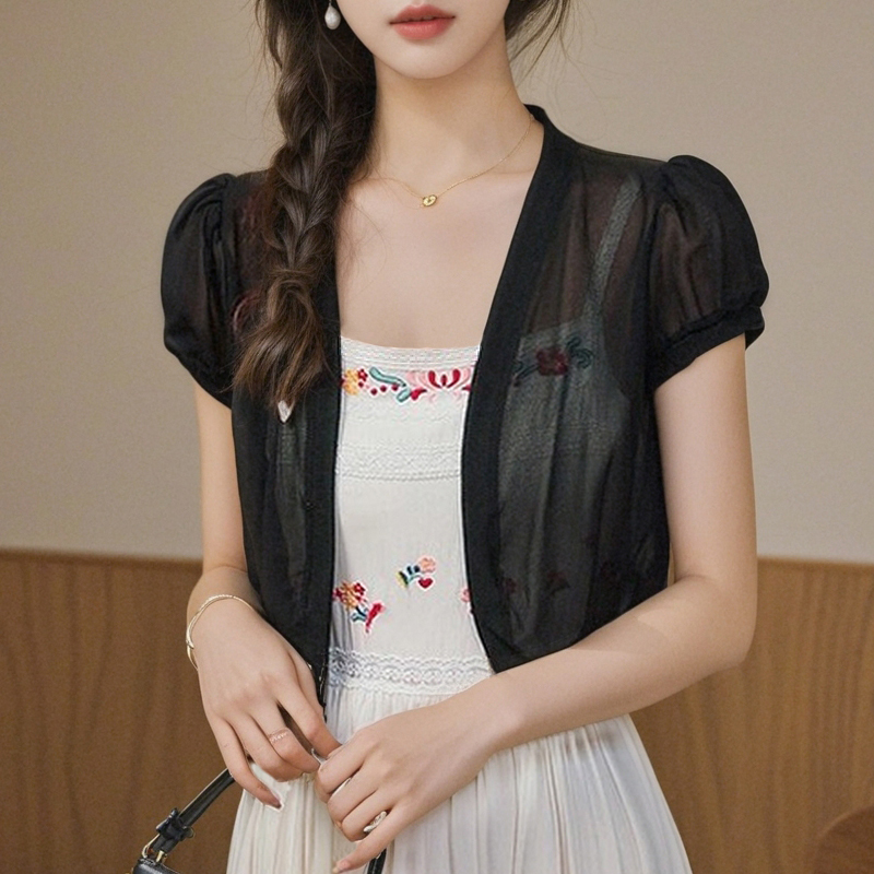 已出貨2025夏裝小披肩百搭薄款防曬雪紡披肩外套女士夏季坎肩開衫