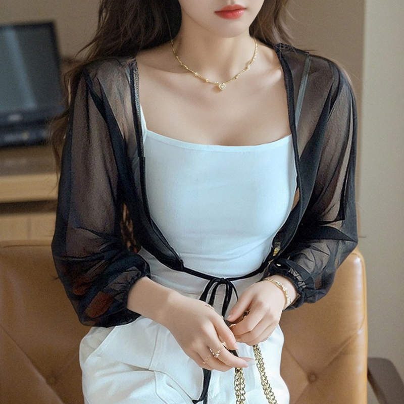 已出貨小披肩外套女2026春夏新款小坎肩百搭雪紡防曬超薄短款開衫