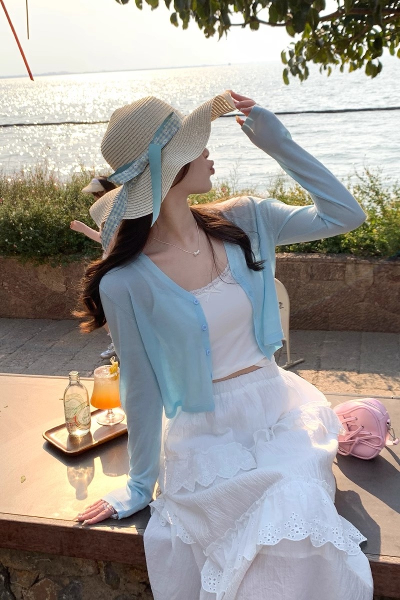 奶黃色開衫配吊帶小外搭罩衫2026新款夏季防曬針織外套