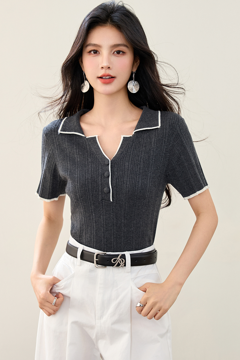 實拍◆◆2026年夏季奶呼呼半開領顯瘦氣質T恤上衣女