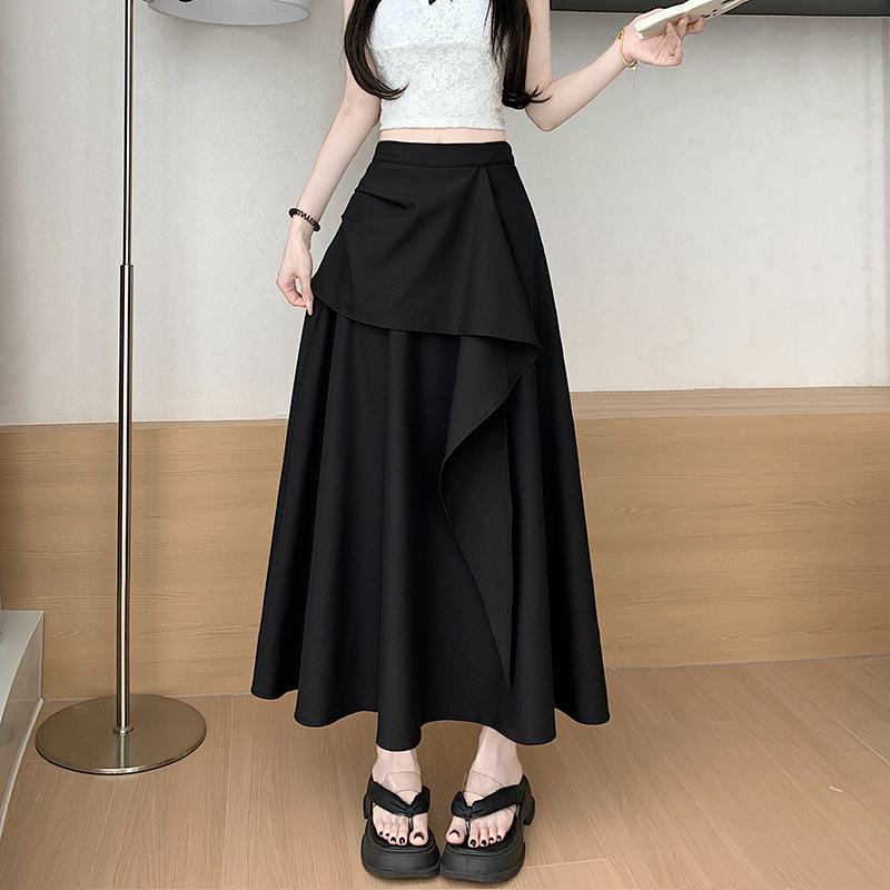 實拍設計感a字半身裙女2025年夏季新款高腰顯瘦氣質大擺長裙