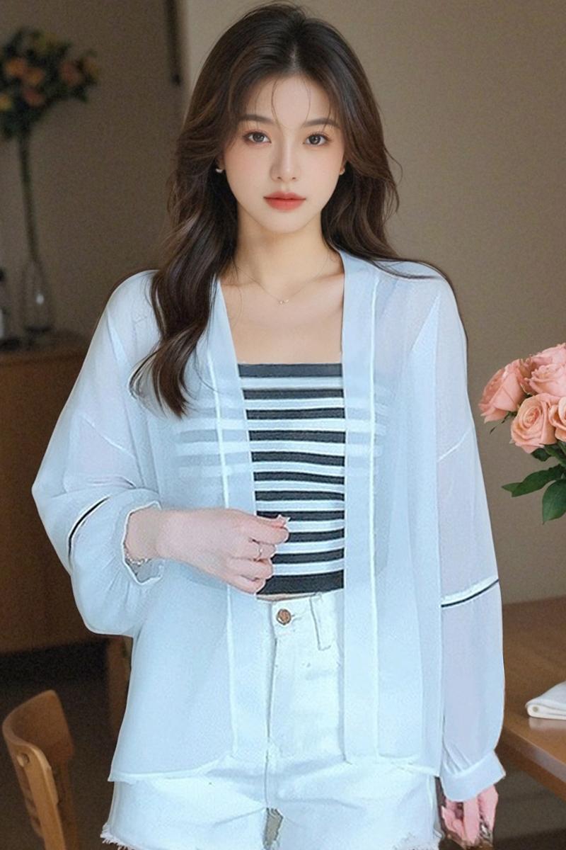 已出貨 2025春夏季實拍大碼 新款寬松防曬雪紡衫長袖開衫女