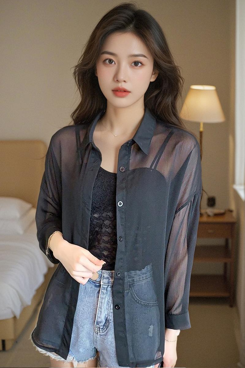 已出貨 2025春夏季新款襯衫雪紡防曬衣長袖開衫中長款女