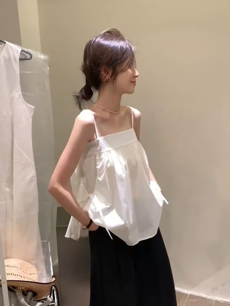 2026韓系側邊抽繩吊帶背心女夏天甜美風減齡洋氣小衫外穿氣質上衣