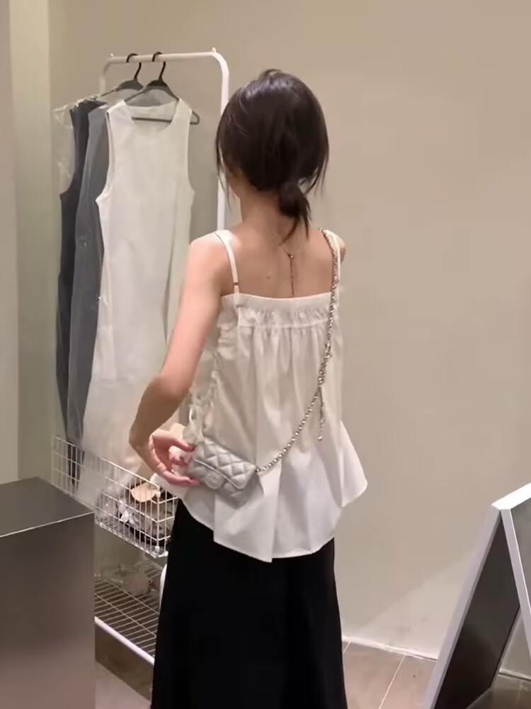 2026韓系側邊抽繩吊帶背心女夏天甜美風減齡洋氣小衫外穿氣質上衣