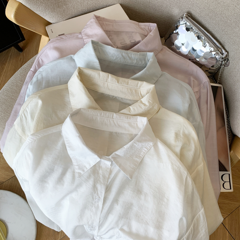 實拍 襯衫女夏季韓系拼接蕾絲襯衣寬松慵懶長袖防曬上衣外套