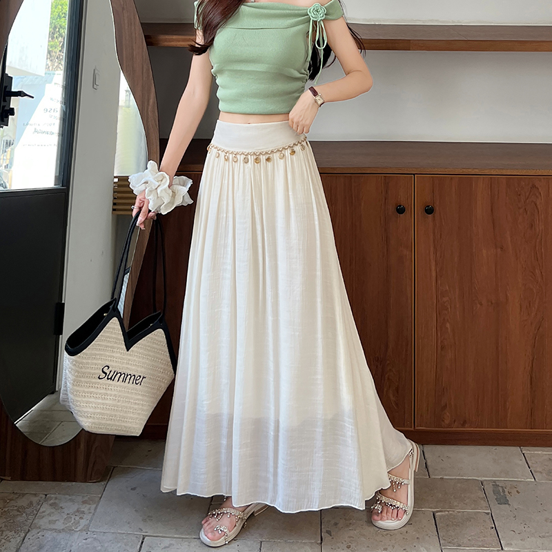 實拍波西米亞度假風流蘇半身裙女夏季高腰顯瘦A字大擺傘裙長裙