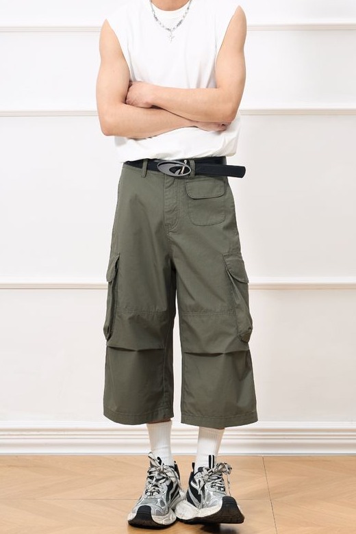 美式寬松大口袋速干七分休閑褲男女工裝街頭風百搭顯瘦寬松褲子