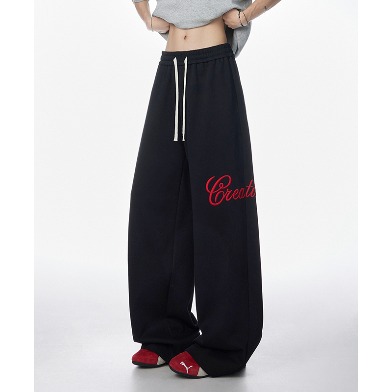 hiphop復古刺繡街舞運動褲男女同款大碼寬松美式嘻哈爵士舞褲衛褲