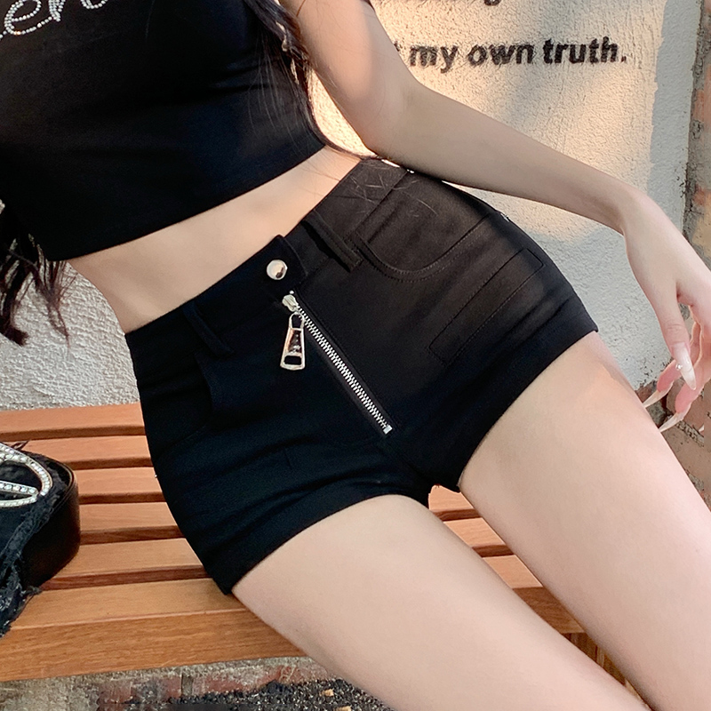 實拍辣妹彈力短褲女2025新款夏季歐美性感熱褲低腰直筒闊腿褲子