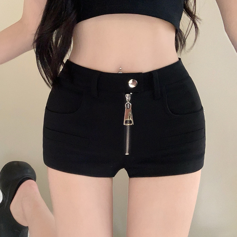 實拍辣妹彈力短褲女2025新款夏季歐美性感熱褲低腰直筒闊腿褲子