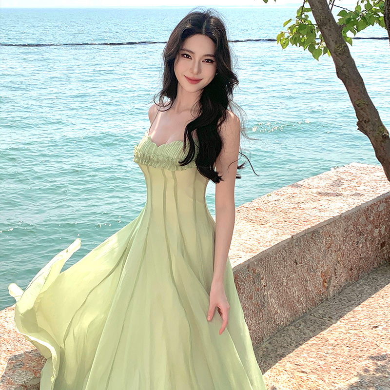 度假風吊帶連衣裙女2025春季新款雪紡抹胸長裙氣質裙子