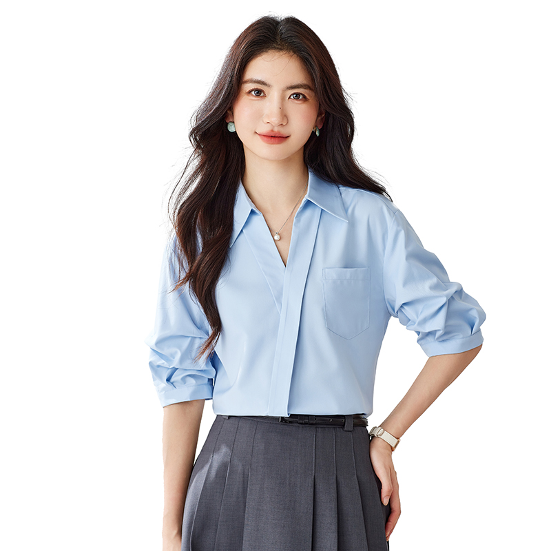 白色V領襯衫女夏季教資面試穿搭短袖上衣小個子職業襯衣