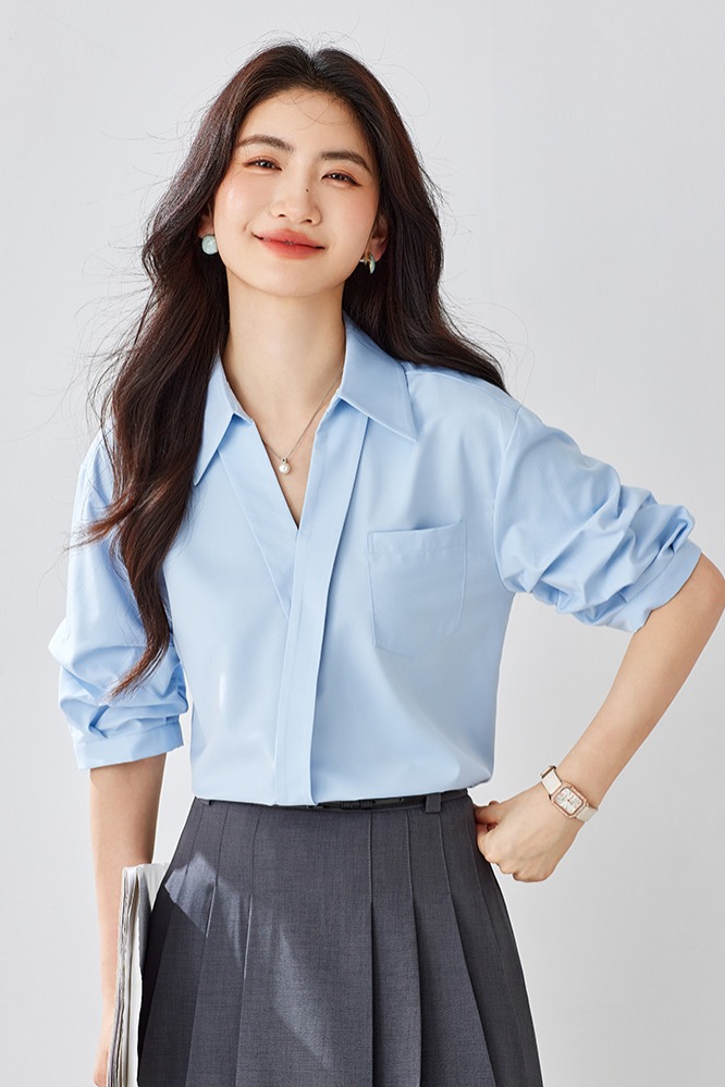 白色V領襯衫女夏季教資面試穿搭短袖上衣小個子職業襯衣