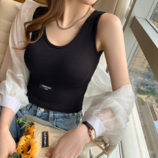 批发实拍网红爆款美背短款小吊带无袖背心女夏带胸垫内搭黑色打底外穿