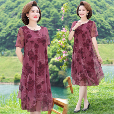 批发妈妈<b class='q'>夏</b>装雪纺连衣裙中年女洋气大码40岁50中老年<b class='q'>夏</b>季短袖气质裙子