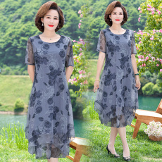 批发妈妈<b class='q'>夏</b>装雪纺连衣裙中年女洋气大码40岁50中老年<b class='q'>夏</b>季短袖气质裙子