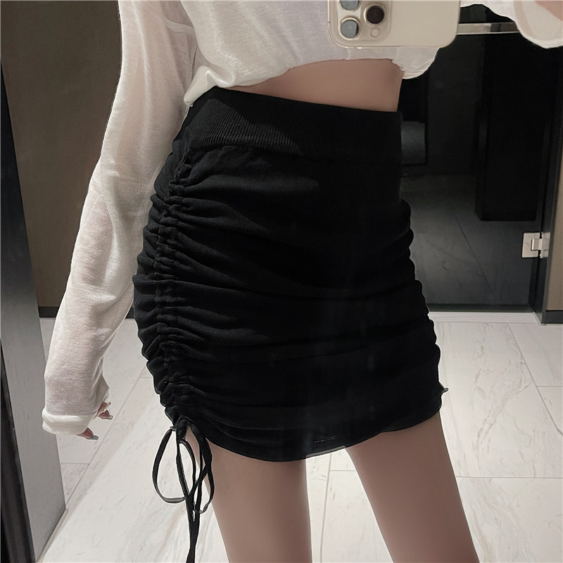 Not reducing high waisted drawstring casual hip wrap loose slimming short skirt, pure and stylish_voghion.com