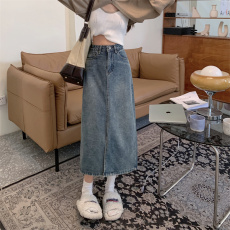 批发83811#牛仔裙半身裙女中长款裙子2025新款春秋韩版复古高腰a字裙
