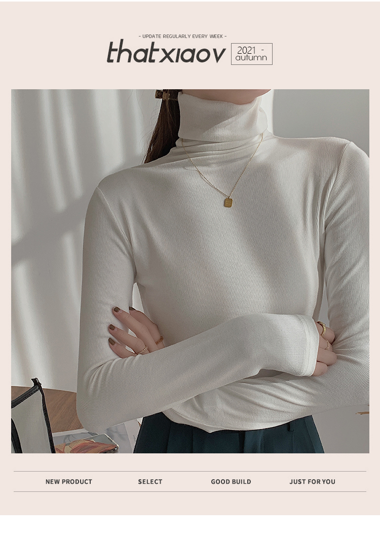 ~High neck base shirt, women's long sleeved thread and slimming Korean version versatile pile collar, inner pullover top_voghion.com