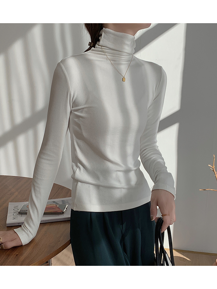 ~High neck base shirt, women's long sleeved thread and slimming Korean version versatile pile collar, inner pullover top_voghion.com