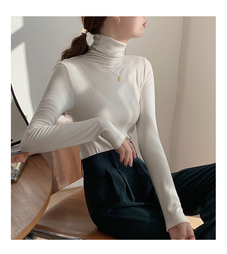 ~High neck base shirt, women's long sleeved thread and slimming Korean version versatile pile collar, inner pullover top_voghion.com