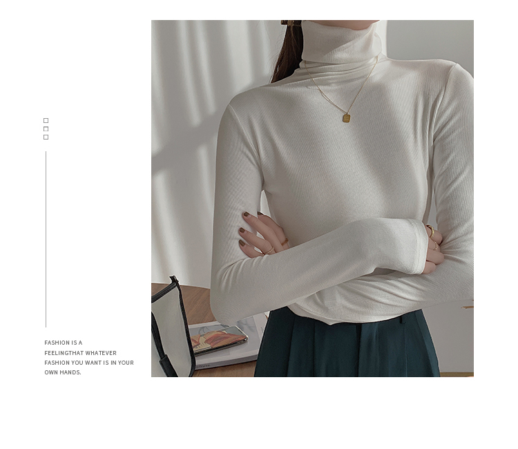 ~High neck base shirt, women's long sleeved thread and slimming Korean version versatile pile collar, inner pullover top_voghion.com