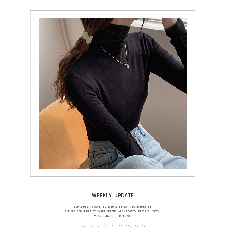 ~High neck base shirt, women's long sleeved thread and slimming Korean version versatile pile collar, inner pullover top_voghion.com