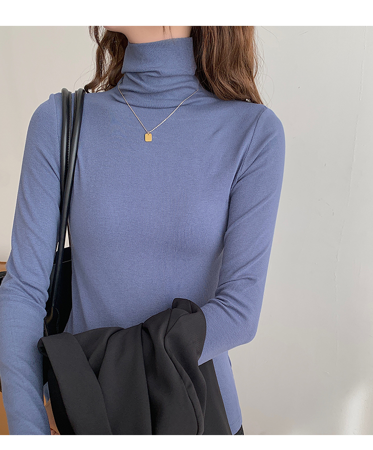 ~High neck base shirt, women's long sleeved thread and slimming Korean version versatile pile collar, inner pullover top_voghion.com