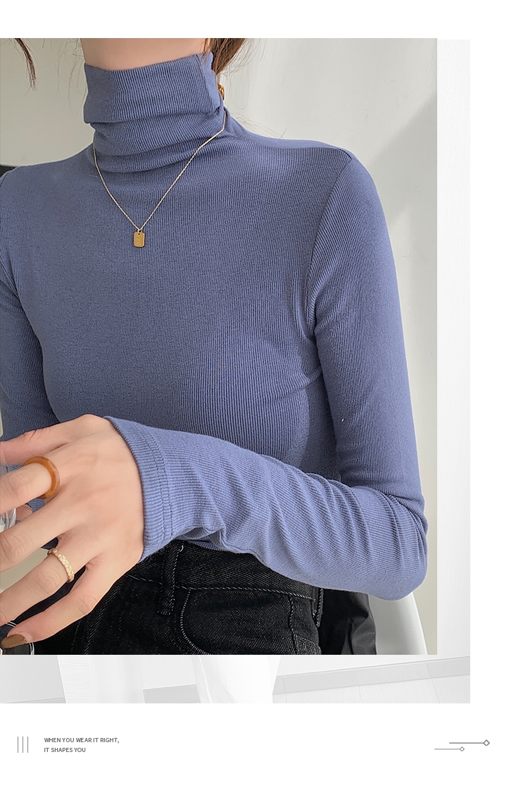 ~High neck base shirt, women's long sleeved thread and slimming Korean version versatile pile collar, inner pullover top_voghion.com